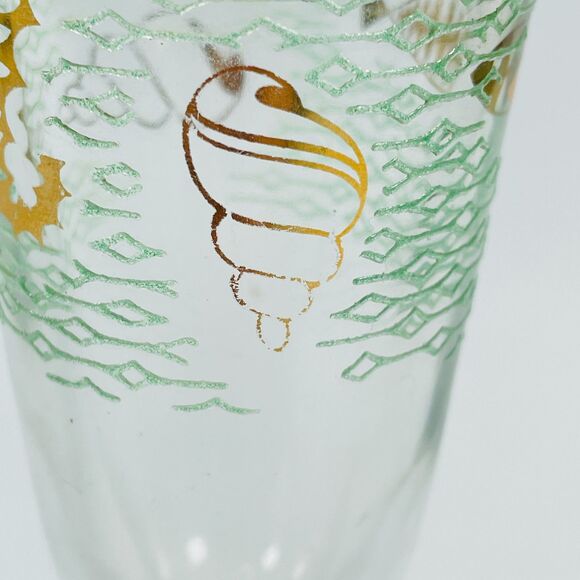 Vtg Libbey Marine Life Pilsner Glass 8.5" Fish Seahorse Aqua Gold Coastal Bar - Picture 5 of 12